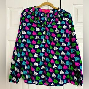 Fun Sailboat Blouse from the Macbeth Collection. Size Medium.